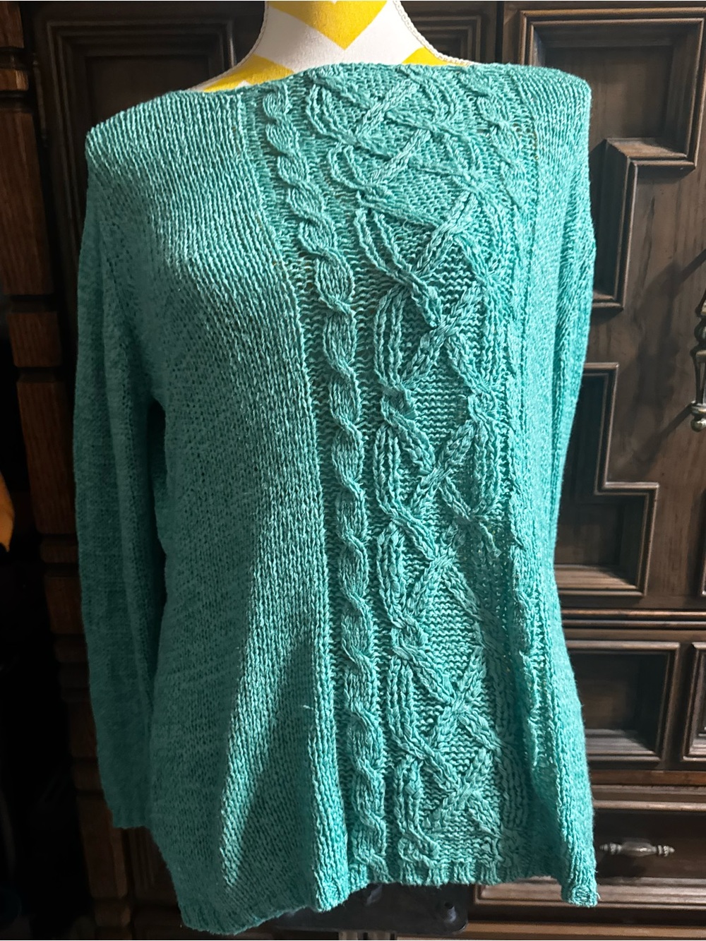 Cable-Front Scoop Neck Sweater in Teal